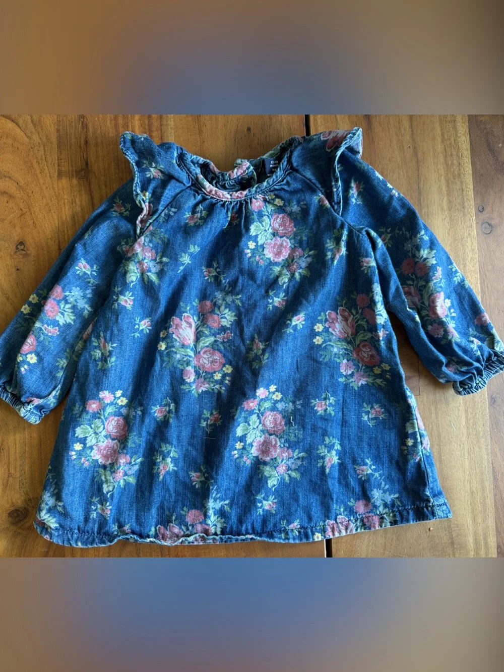 Baby Gap Denim Floral Long-Sleeve Dress